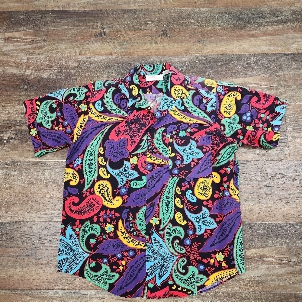 VINTAGE Gottex Button Up Multi-colored Short Sleeve Shirt Size M